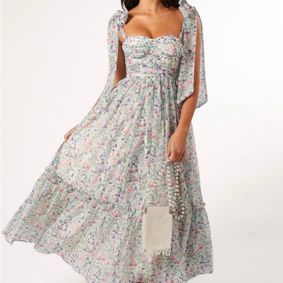 Petal & Pup Dresses & Skirts - Petal & Pup  Floral Floret Bow Strap Sweetheart Neck Maxi Dress